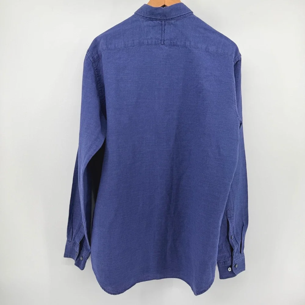 Banana Republic Mens Slim Fit Linen Cotton Button Down Shirt Blue Large L